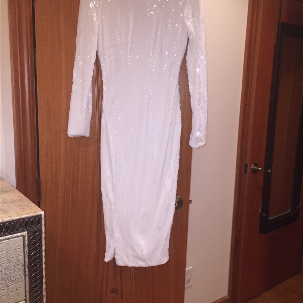 White sequenced modest dress